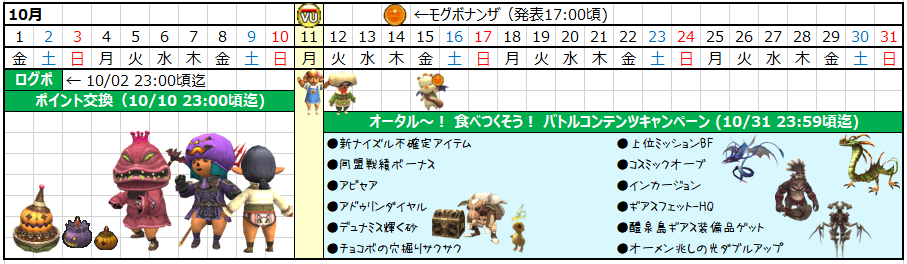 １０月カレンダー(クリックで拡大)
