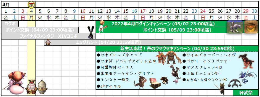 ４月カレンダー(クリックで拡大)