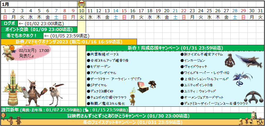 １月カレンダー