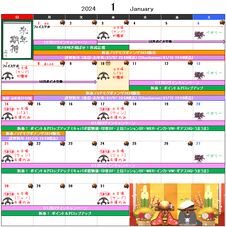 ０１月イベント予定表(クリックで拡大)
