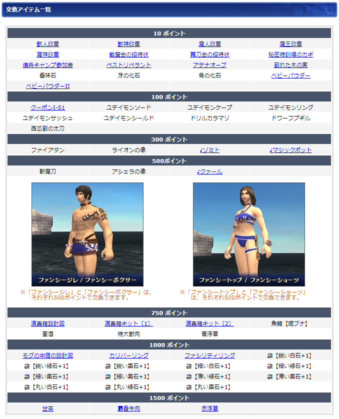 08月ログインキャンペーン交換リスト(クリックで拡大)